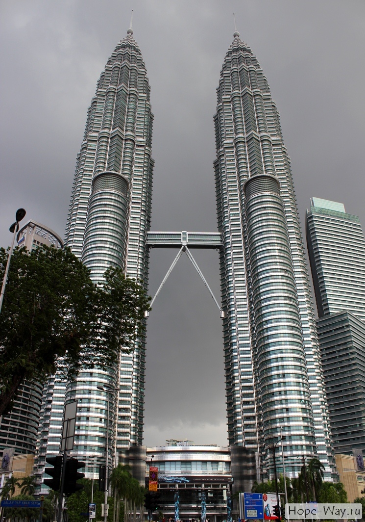 Petronas Twin Towers фото днем в пасмурную погоду